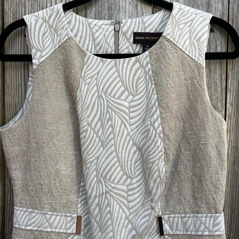 DANA BUCHMAN Beige and Cream Sleeveless Dress Women’s 6 - Picture 9 of 13